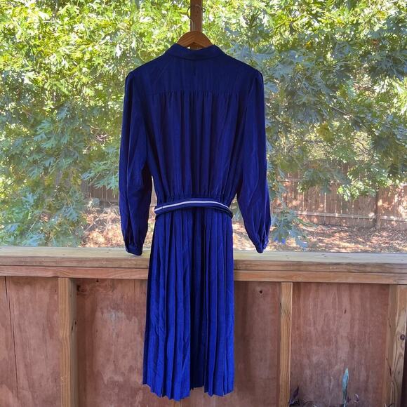 Schrader Sport Custom Casuals 80's Era Women's Vintage Blue Pleated Dress Size M - Picture 2 of 10
